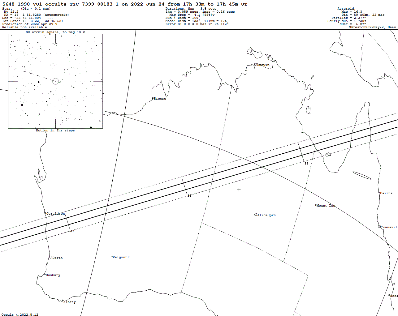 1990 VU1 Update Map